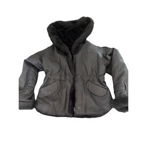 New Moves Black Reversible Faux Fur & Leather Jacket Girls Size Medium 10/12